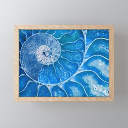 Blue colored Ammonite fossil Framed Mini Art Print