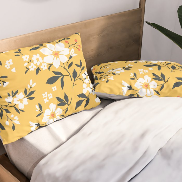 Cute floral pattern in the small flowers. Elegant print. Printing with  small cream beige flowers. Light amber yellow background. Wall Tapestry by  Ann&Pen