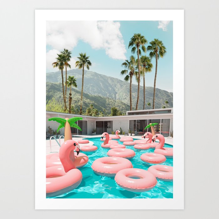 Flamingo Pool Party Art Print