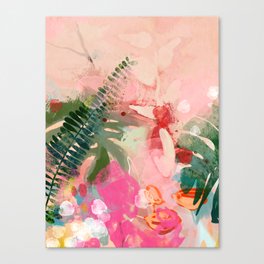 pink jungle leaves art abstract Canvas Print
