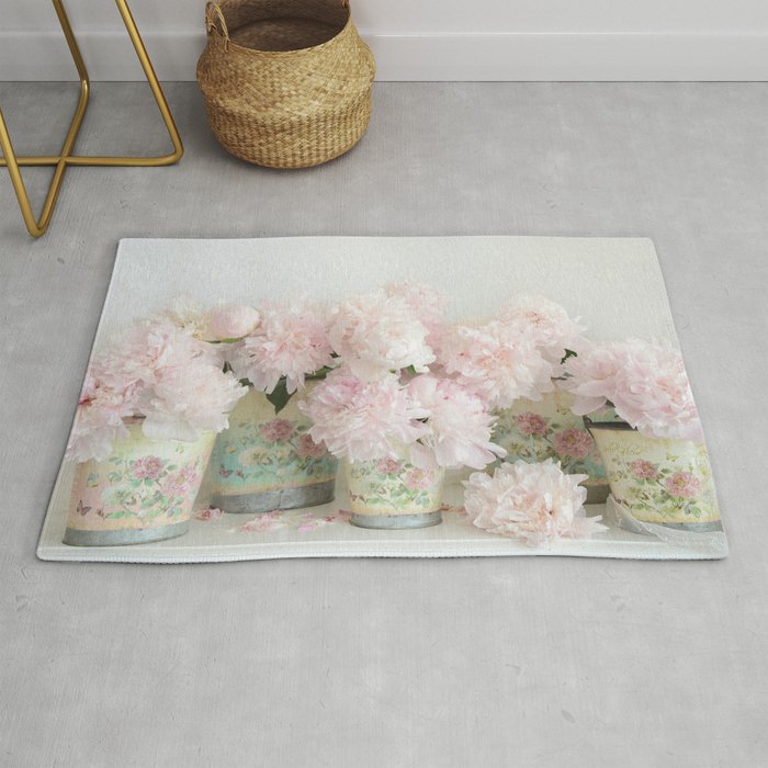 Shabby Chic Dreamy Pastel Peonies Floral Home Decor Rug By