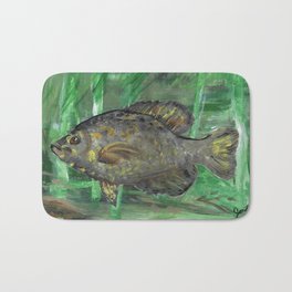 Black Crappie Fish in River Water Bath Mat | Blackcrappie, Riverwater, Gray, Acrylic, Yellow, Brown, Fish, Painting, Green 