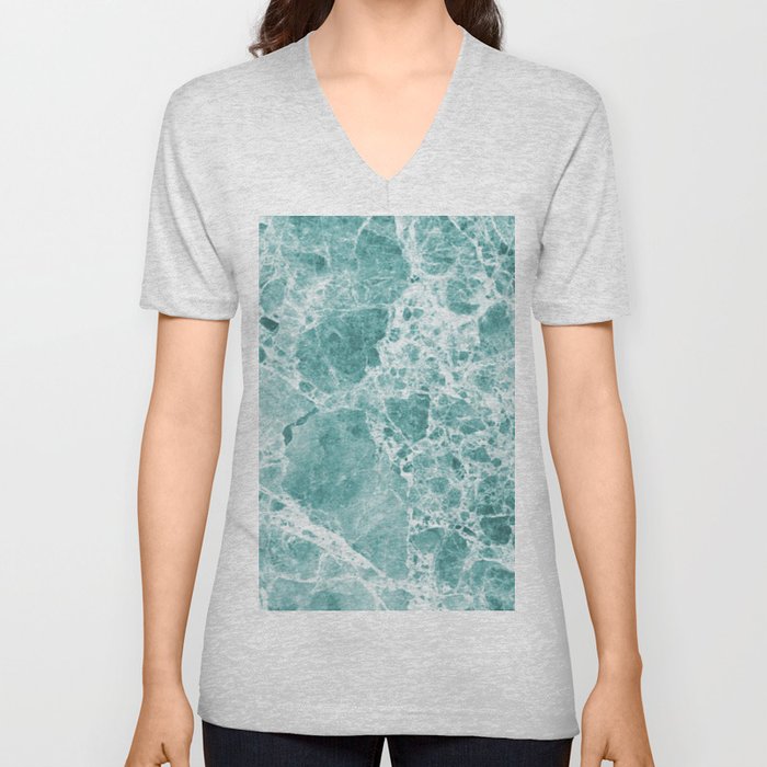 Tropical Sea Green Marble V Neck T Shirt