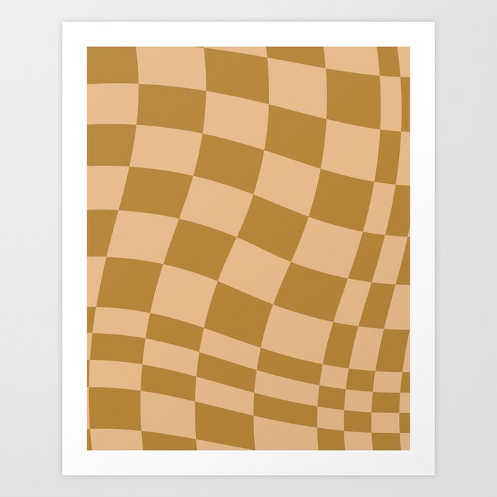 checked wave – peach and gold Art Print