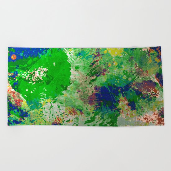 Spring Time Splatter - Abstract blue and green platter painting Beach Towel