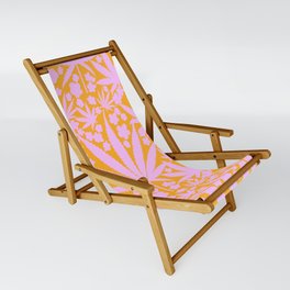 Mid Mod Cannabis And Flowers Pink And Orange Sling Chair