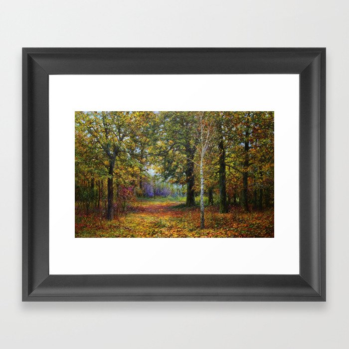 Jewels of Autumn Foliage with Sugar Maples, Lilac, White Birch & Blueberry landscape by V. Metyolkin Framed Art Print