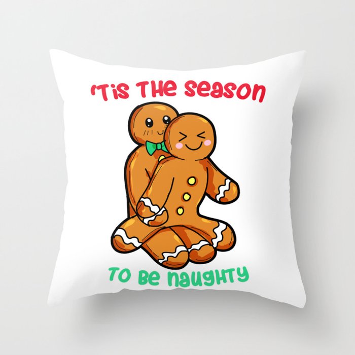 Naughty Gingerbread Couple Christmas Present Funny Throw Pillow By