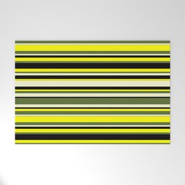 [ Thumbnail: Yellow, Dark Olive Green, Light Yellow, and Black Colored Lines Pattern Welcome Mat ]