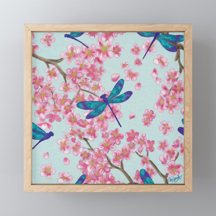 Dragonflies and Cherry Blossoms Framed Mini Art Print