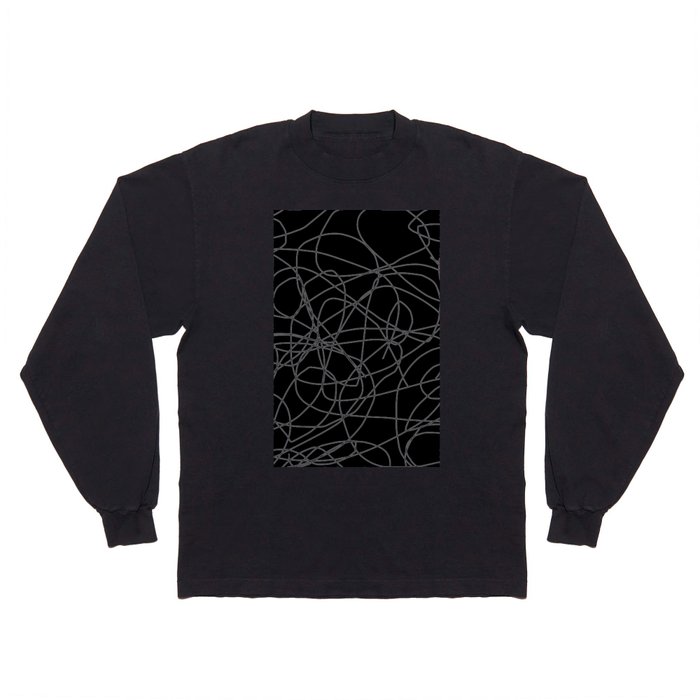Abstract Black and White Minimal Linework Long Sleeve T Shirt