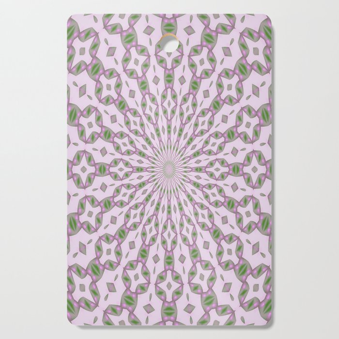 Radial Pattern In Green and Pink On Buff White Cutting Board