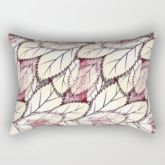 Delicate openwork leaves on a white , light brown background. Rectangular Pillow