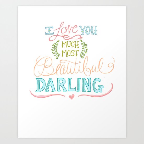 Hand Lettered I LOVE YOU Print Art Print