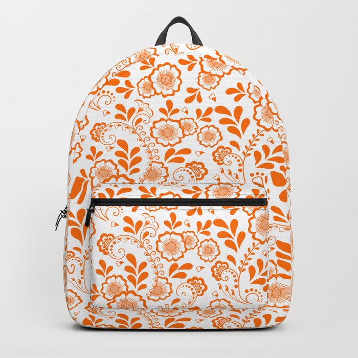 Orange Eastern Floral Pattern Backpack