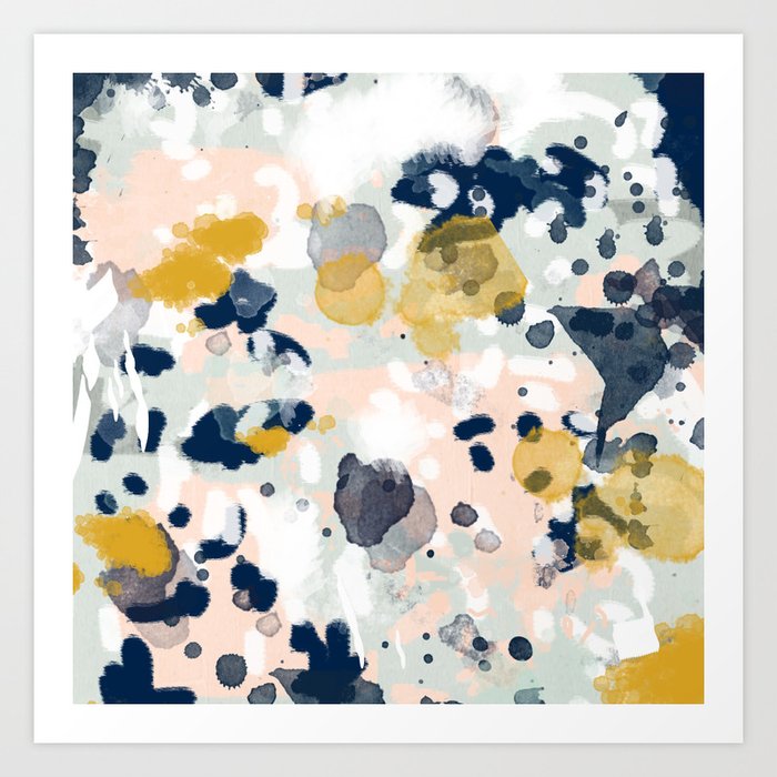 Esther - abstract minimal gold navy painting home decor minimalist hipster art Art Print