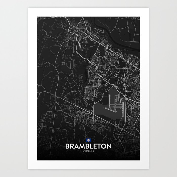 Brambleton, Virginia, United States - Dark City Map Art Print