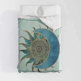Sun And Moon Universe Celestial Art Gold And Turquoise Duvet Cover