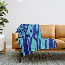 [ Thumbnail: Blue & Turquoise Colored Pattern of Stripes Throw Blanket ]
