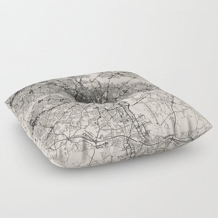 Richmond, USA - Black and White City Map Floor Pillow