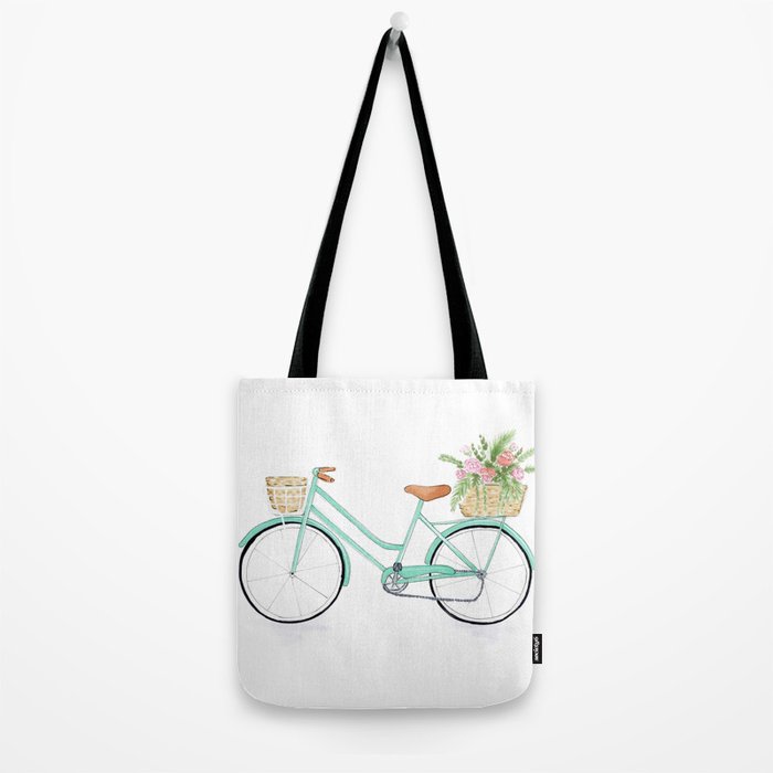Vintage mint green bicycle Tote Bag by De Almeida Illustrations