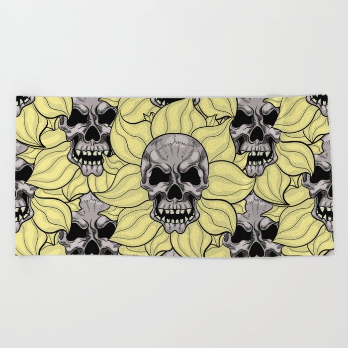 pattern with flowers skulls Beach Towel