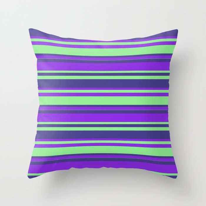 Purple, Light Green & Dark Slate Blue Colored Lines/Stripes Pattern Throw Pillow
