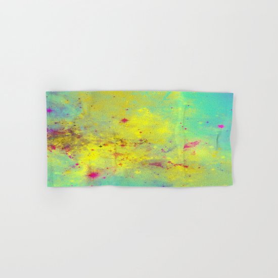 Pink Stars - Abstract space painting in yellow, blue and pink Hand & Bath Towel