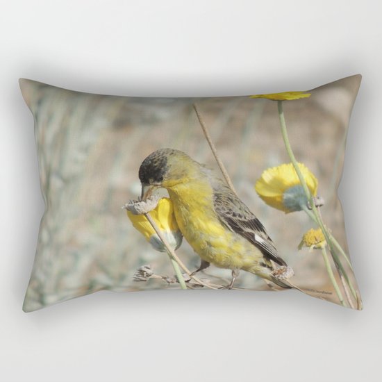 Mr. Lesser Goldfinch Feeds on Seeds Rectangular Pillow