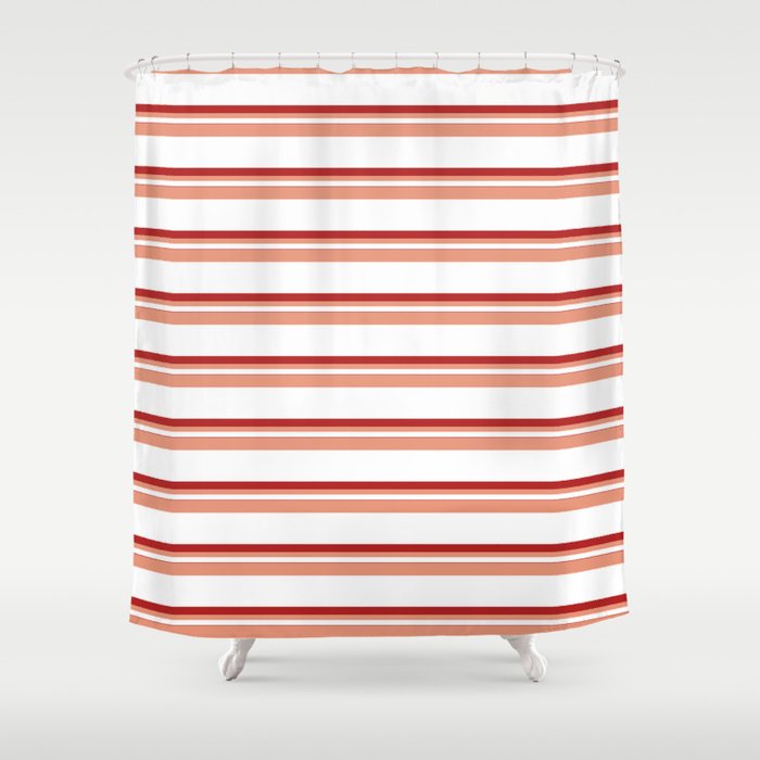 Dark Salmon, White, and Red Colored Pattern of Stripes Shower Curtain
