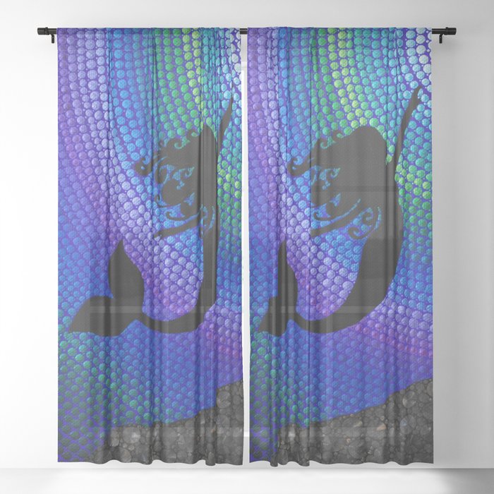 Mermaid under the water reaching for the moon; acrylic dot painting Sheer Curtain