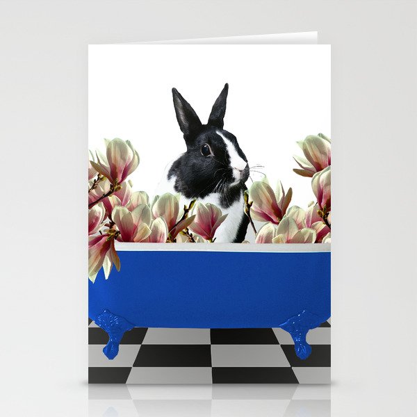 Bunny Rabbit Blue Bathtub - Magnolia Flowers Stationery Cards