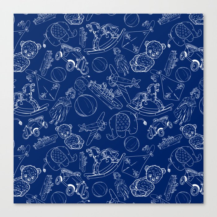 Blue and White Toys Outline Pattern Canvas Print