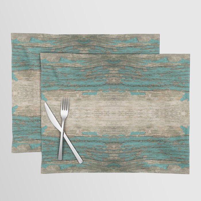 Rustic Wood - Weathered Wooden Plank Beautiful knotty wood weathered turquoise paint Placemat by TurningMoss |