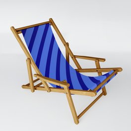 [ Thumbnail: Royal Blue & Dark Blue Colored Stripes Pattern Sling Chair ]