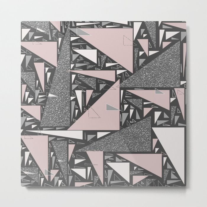 Geometrical pink gray black silver glitter triangles  Metal Print