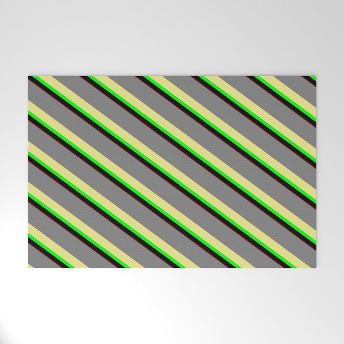 Colorful Gray, Tan, Lime, Black & Maroon Colored Stripes/Lines Pattern Welcome Mat