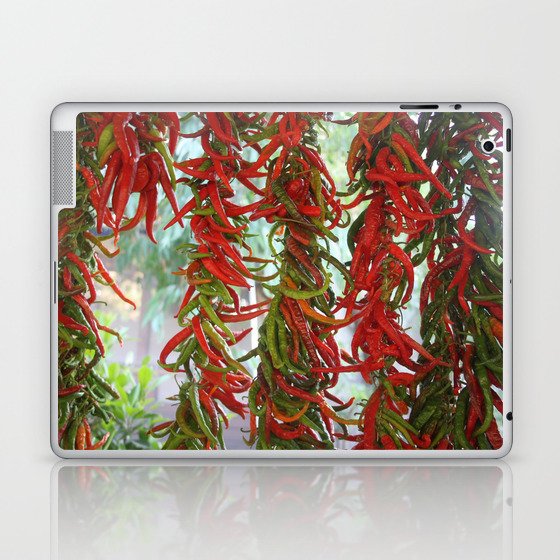 Strung and Hanging Red and Green Chili Peppers Drying Laptop & iPad Skin