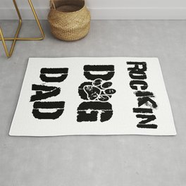 Music Rocking Dog Dad Black and White Typography Rug