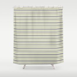 [ Thumbnail: Dark Grey & Light Yellow Colored Striped Pattern Shower Curtain ]