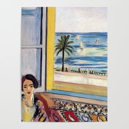 Seated Woman, Back Turned to the Open Window of Ocean & Seaside by Henri Matisse Poster