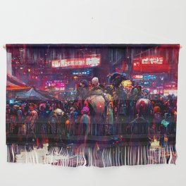 Postcards from the Future - Cyberpunk Street Market Wall Hanging