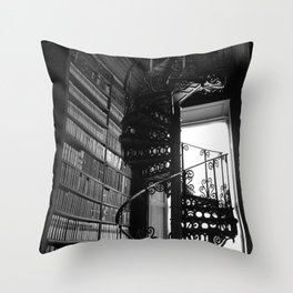 Stairs Trinity College Library Spiral Iron Wrought Staircase, Dublin, Ireland black and white photography Throw Pillow