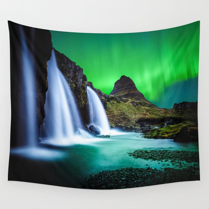 Aurora Borealis Waterfall Wall Tapestry by 2sweet4words Designs