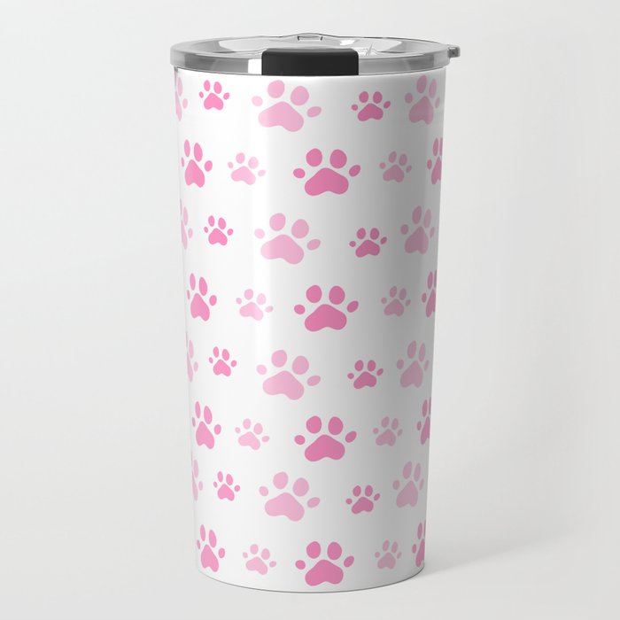 Adorable Pink Cat Paw Seamless Pattern Travel Mug