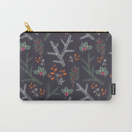 Seamless pattern with floral branches winter christmas hand drawn texture background Carry-All Pouch