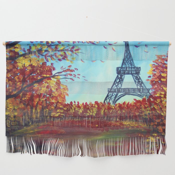 Autumn leaves, Eiffel Tower, Paris, France colorful landscape painting Wall Hanging
