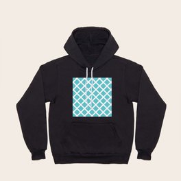 Lattice Trellis Diamond Geometric Pattern Moderate Cyan and White Hoody
