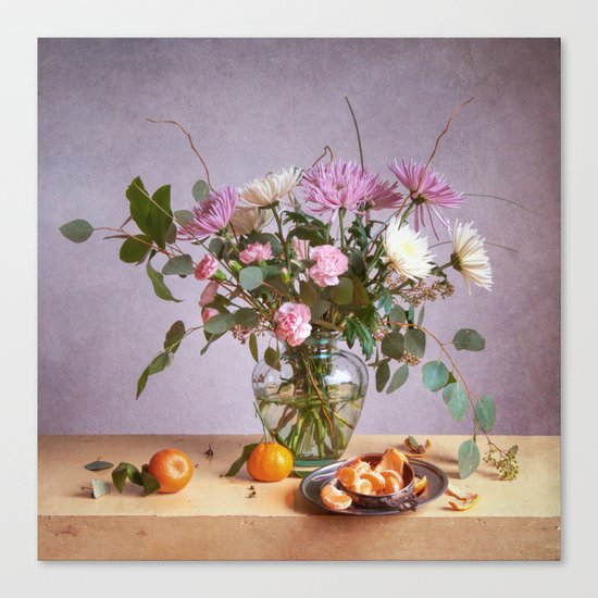 Still Life with Mums and Oranges Canvas Print