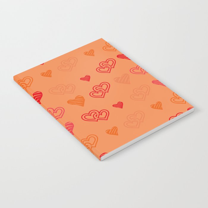 Hearts on a orange background. For Valentine's Day. Vector drawing for February 14th. SEAMLESS PATTERN WITH HEARTS. Anniversary drawing. For wallpaper, background, postcards. Notebook